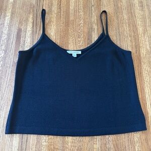 ST. John Women's Cropped Sleeveless Tank Top Black Knit V-neck, size large